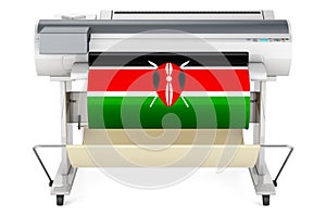 Wide format printer, plotter with Kenyan flag. 3D rendering