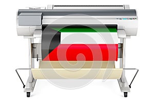 Wide format printer, plotter with Kuwaiti flag. 3D rendering