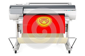 Wide format printer, plotter with Kyrgyz flag. 3D rendering