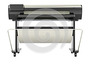 Wide Format Printer. Plotter, large format inkjet printer, front view. 3D rendering