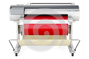 Wide format printer, plotter with Latvian flag. 3D rendering