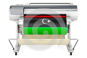 Wide format printer, plotter with Libyan flag. 3D rendering