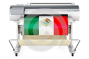 Wide format printer, plotter with Mexican flag. 3D rendering