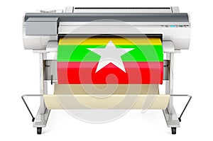 Wide format printer, plotter with Myanmar flag. 3D rendering