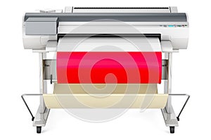 Wide format printer, plotter with Polish flag. 3D rendering