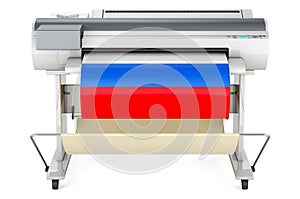 Wide format printer, plotter with Russian flag. 3D rendering