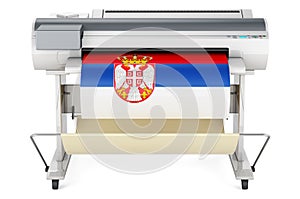 Wide format printer, plotter with Serbian flag. 3D rendering