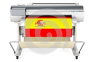 Wide format printer, plotter with Spanish flag. 3D rendering
