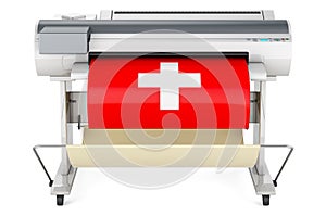 Wide format printer, plotter with Swiss flag. 3D rendering