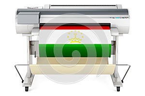 Wide format printer, plotter with Tajik flag. 3D rendering