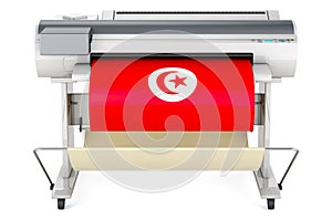 Wide format printer, plotter with Tunisian flag. 3D rendering