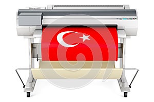 Wide format printer, plotter with Turkish flag. 3D rendering