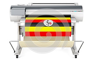 Wide format printer, plotter with Ugandan flag. 3D rendering