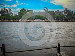 Wide ganga view located in Haridwar India. Ganga river full view. Indian biggest river