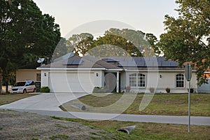 Wide garage double door and concrete driveway of new modern american house