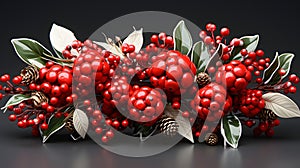 wide garland of Christmas tree branches and red berries.