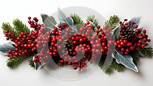 wide garland of Christmas tree branches and red berries.