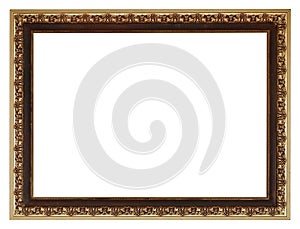 Wide golden gilted vintage wooden picture frame photo