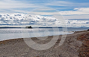 Wide gravel beach of Sears Island in Maine