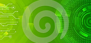 Wide green background with various technological elements. Futuristic design for presentation. Abstract circle technology