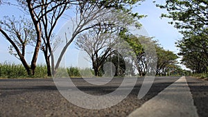 Wide highway with a straight white line dividing the road