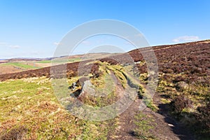 A wide hillside footpath crosses the Derbyshire Peak District