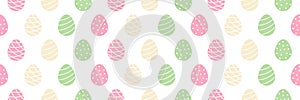 Wide hozirontal vector seamless pattern background for Easter design with cute pastel colors decorated easter eggs
