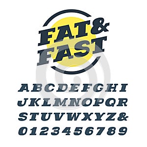 Wide italic slab serif font. Vector alphabet with latin letters