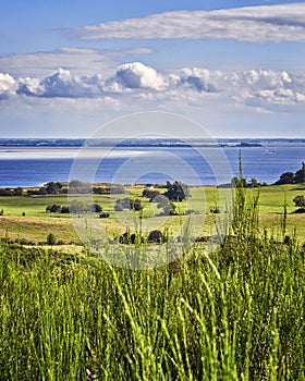 Wide Landscape and Baltic Sea with clouds on the island Hiddensee