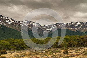 Wide landscape of mountains at Martial Mountains, Ushuaia, Argentina