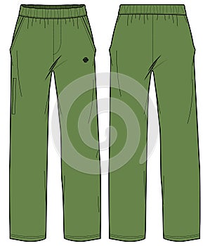 Wide leg bottom Pants design flat sketch vector illustration, Track jogger pants concept with front and back view, Sweatpants for
