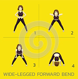 Wide-Legged Seated Forward Bend Yoga Manga Tutorial How Cartoon Vector Illustration