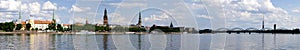 Wide Old riga town day panorama cityscape