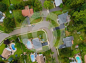 Wide panorama, aerial view with tall buildings, in the beautiful residential quarters NJ USA