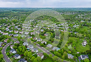 Wide panorama, aerial view with tall buildings, in the beautiful residential quarters NJ USA