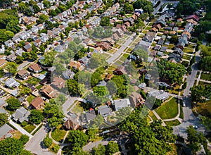 Wide panorama, aerial view with tall buildings, in the beautiful residential quarters Parma OH USA