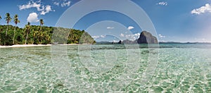 Wide panorama of amazing Pinagbuyutan island located in El Nido Palawan, Bacuit archipelago, Philippines