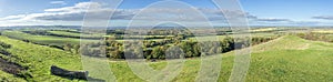 Wide panorama from Burton Dassett Hills on a bright autumnal day