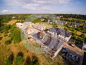 Wide panorama of house construction site