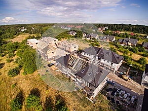 Wide panorama of house construction site