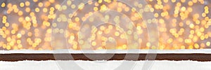 wide panorama illuminated lights wooden christmas bokeh background