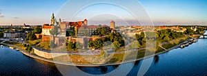 Wide Panorama of Krakow, Poland, Wawel castle and Vistula river