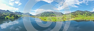 Wide panorama of Lake Lauerz. Switzerland.  Aerial view