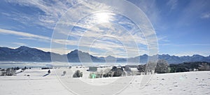 Wide panorama landscape in Bavaria at winter