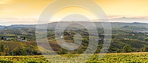 wide panorama of Langhe region in northern italy, on autumn,unes