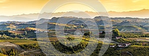 wide panorama of Langhe region in northern italy, on autumn,unesco heritage