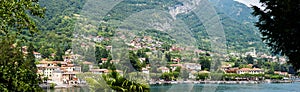 Wide Panorama of Lenno Town on Como Lake. Lombardy. Italy