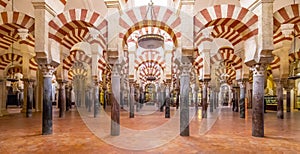 Wide panorama of Mezquita interior, Cordoba photo