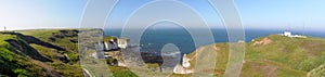 Wide panorama of sea and cliffs in Flamborough, UK photo