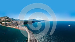 Wide panorama. Sorrento coast, Aerial view of the Meta bay. One of the most expensive resorts. beautiful Italy landscape. Sea,
